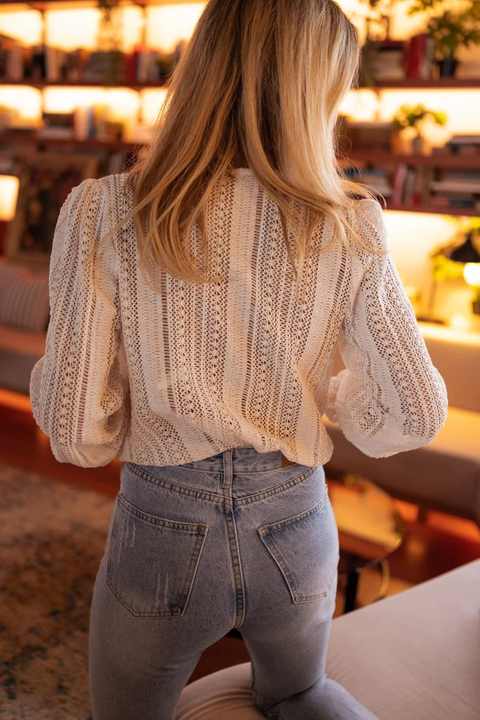 Haut femme manches longues col V uni