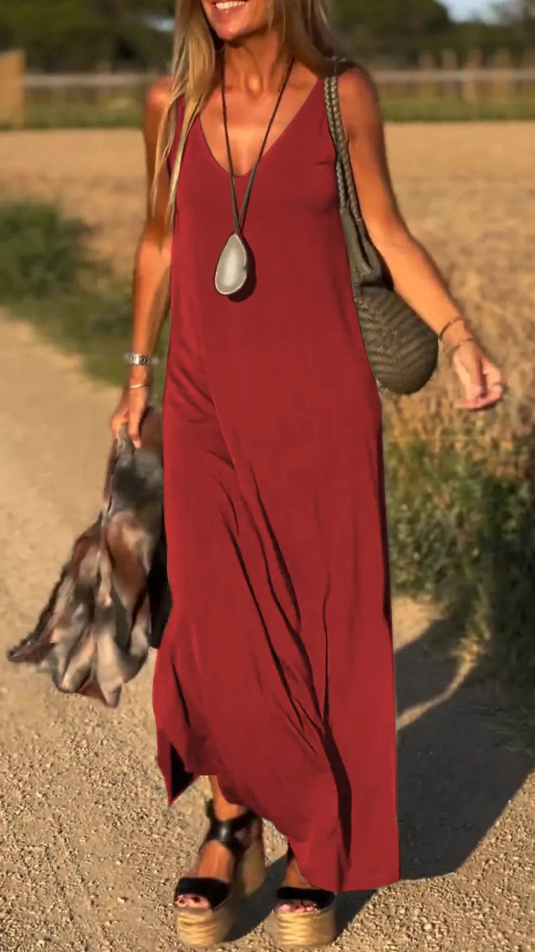 Robe à bretelles en V sexy tendance pour femmes