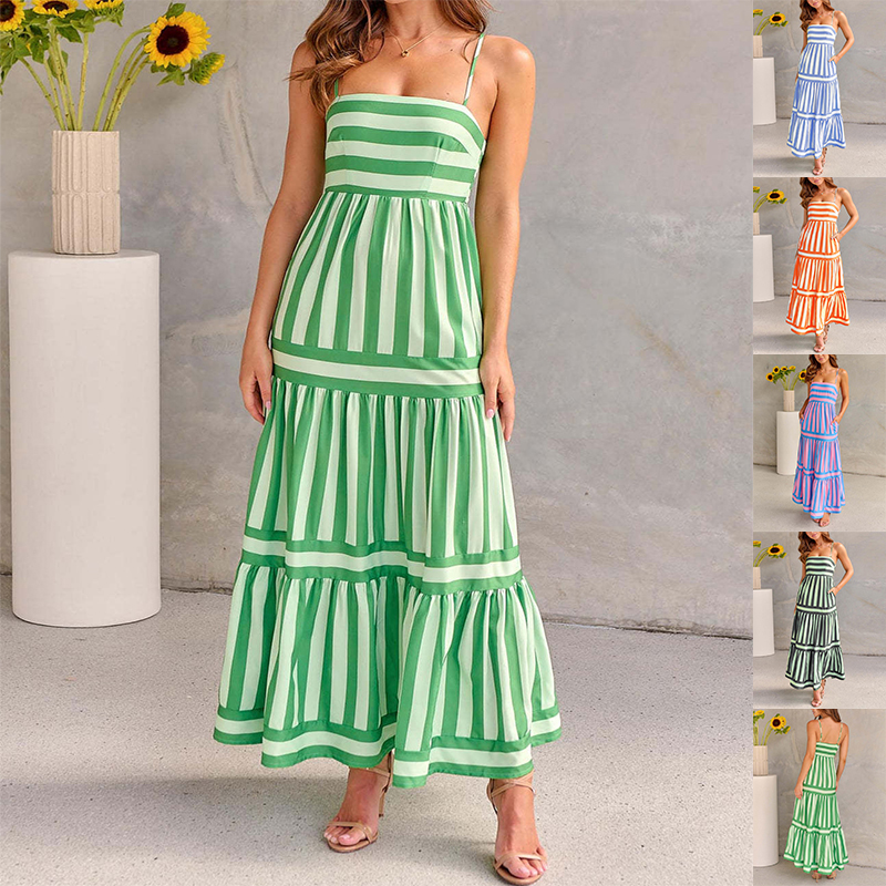Robe longue rayée à bretelles avec poches