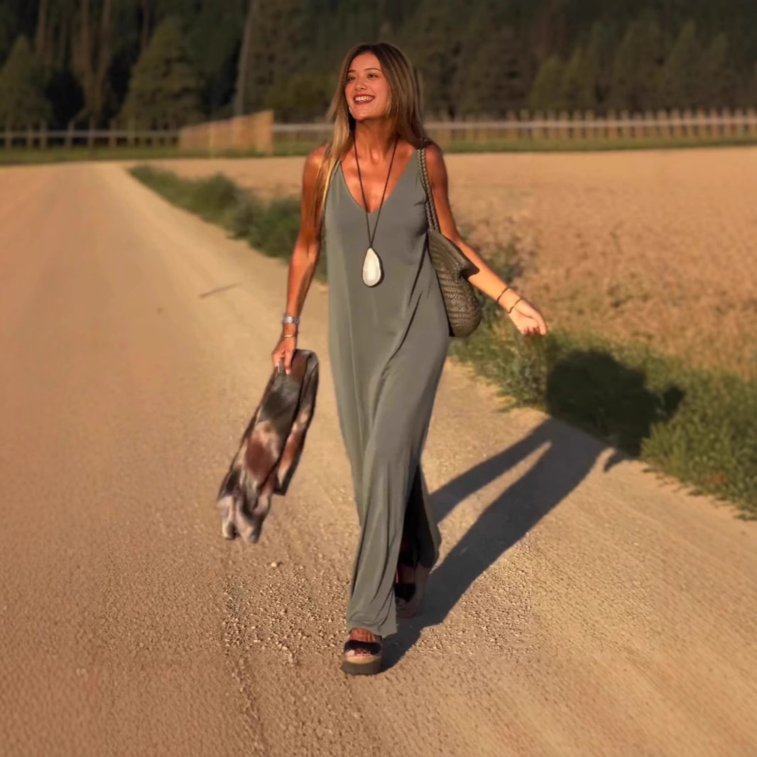 Robe à bretelles en V sexy tendance pour femmes