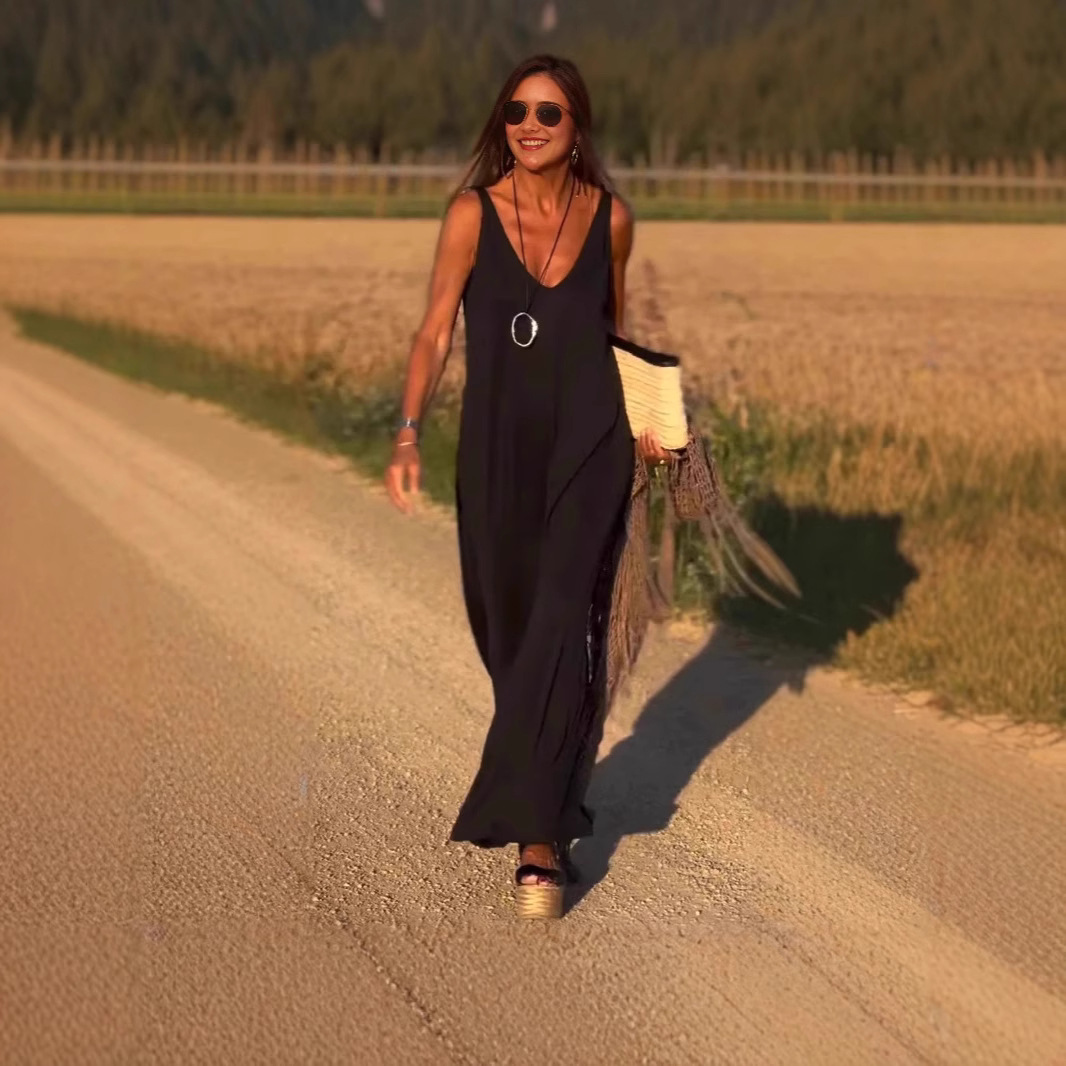 Robe à bretelles en V sexy tendance pour femmes