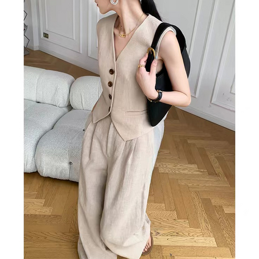 Ensemble Deux Pièces Femme Été – Gilet Sans Manches et Pantalon Large