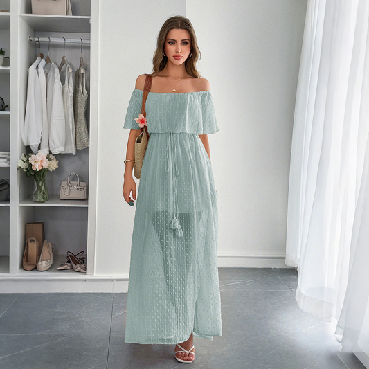 Robe slim décontractée à épaules dénudées, style européen.