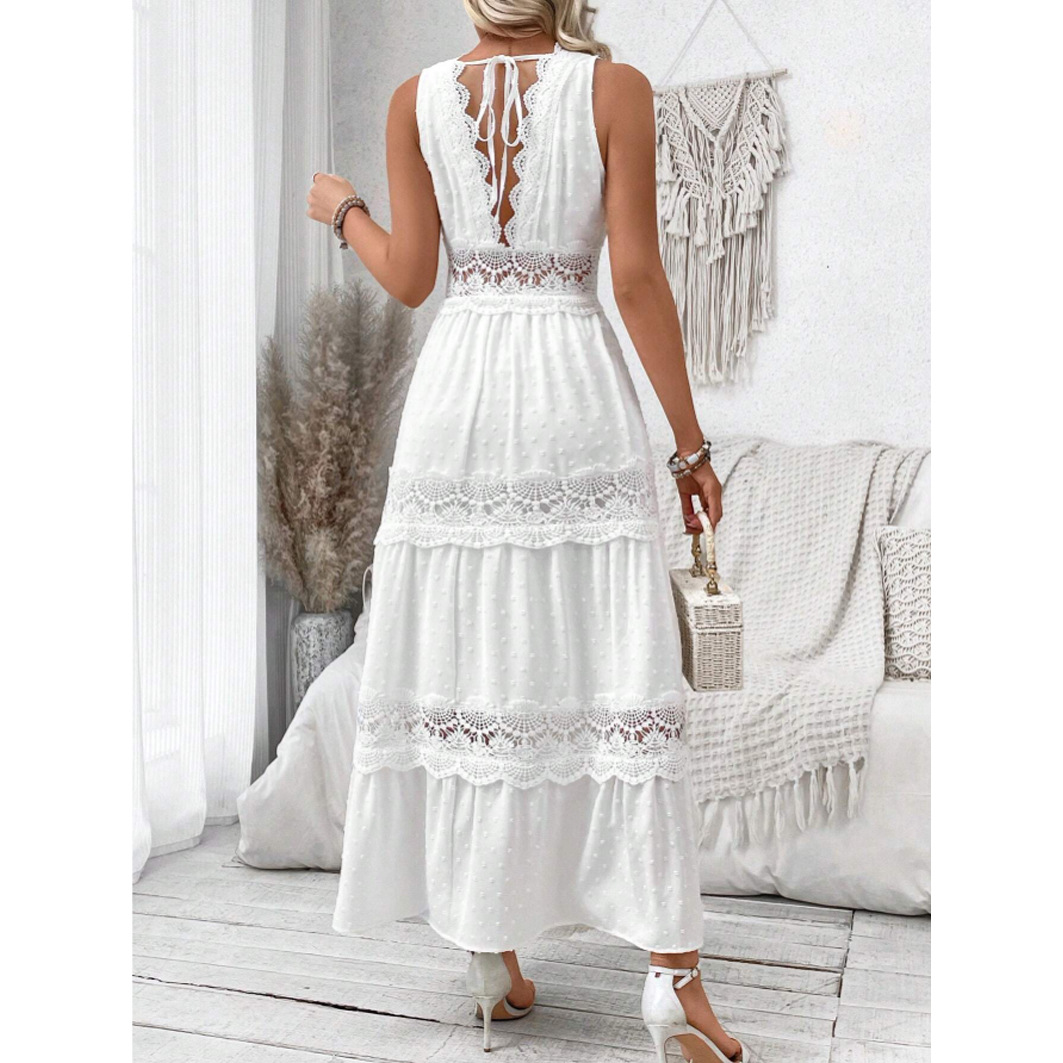 Robe sans manches à V en dentelle pour femmes